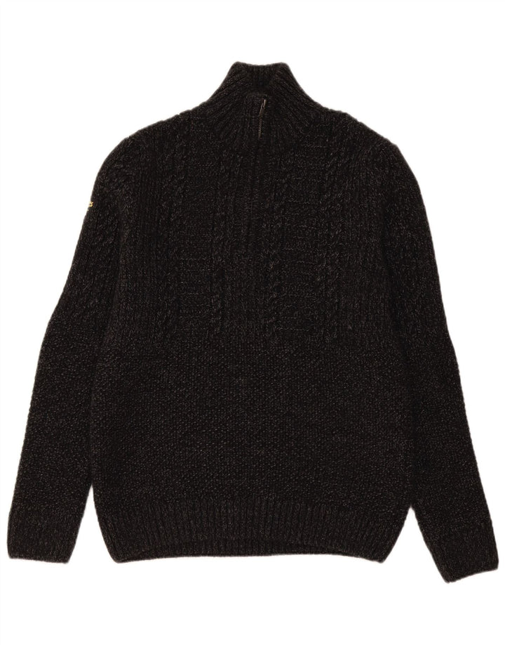Superdry Herren-Pullover mit Reißverschluss am Hals, Mittelgrau geflecktes Acryl