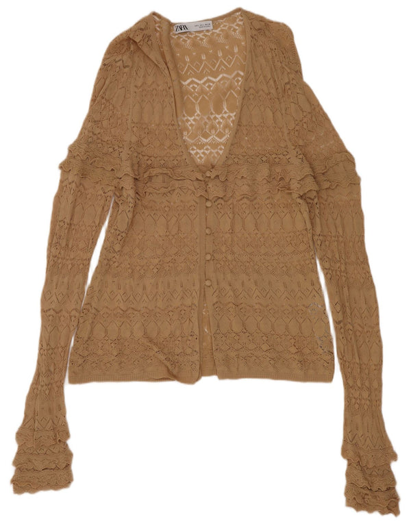 Durchsichtiges Cardigan-Oberteil für Damen von Zara, UK 14, Größe L, Beige, Viskose