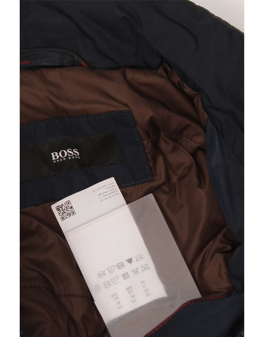 Hugo Boss gepolsterter Herrenmantel EU 48 Mittelmarineblaues Polyester