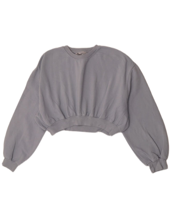 Zara Damen Crop Sweatshirt Pullover UK 14 Mittelgraue Baumwolle