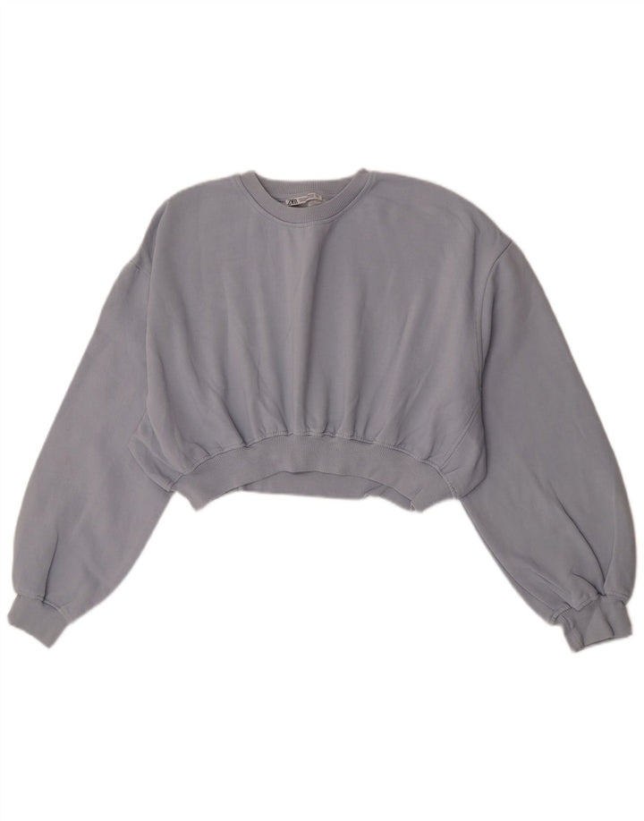 Zara Damen Crop Sweatshirt Pullover UK 14 Mittelgraue Baumwolle