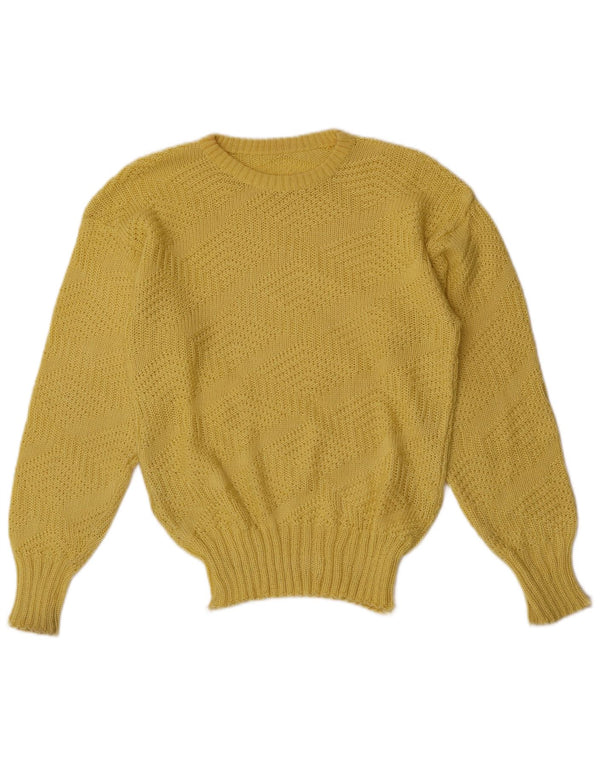 Vintage Damen Rundhalspullover Pullover UK 14 Mittelgelbe Baumwolle