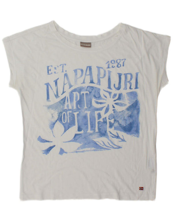 Napapijri Damen Grafik-T-Shirt-Oberteil UK 14 Medium Weiß