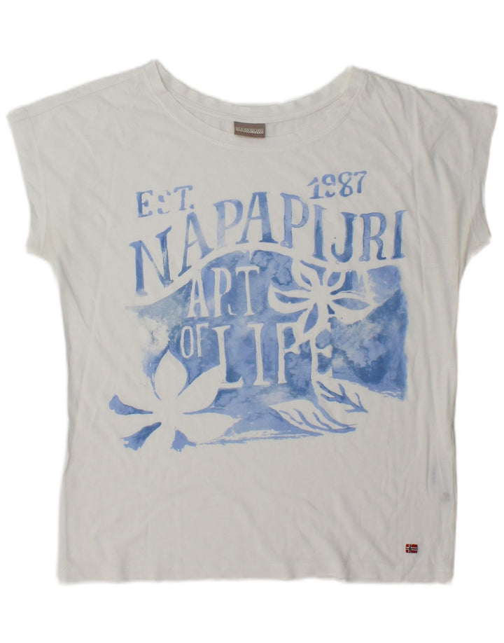Napapijri Damen Grafik-T-Shirt-Oberteil UK 14 Medium Weiß