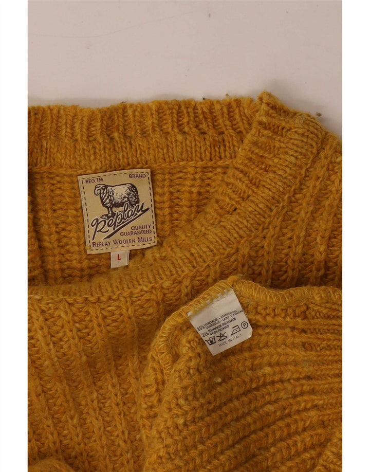 Replay Herren-Pullover mit Rundhalsausschnitt, groß, gelbe Lammwolle
