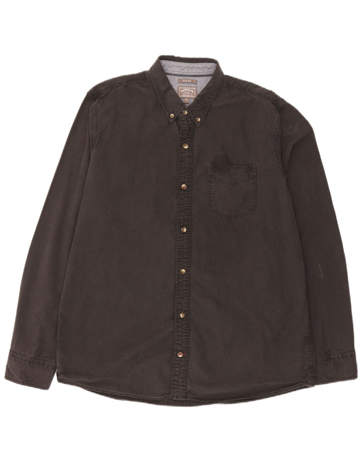 Fat Face Herren Slim Fit Hemd XL Schwarz Baumwolle