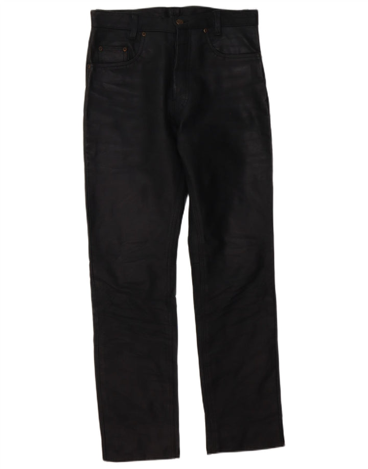 Vintage Herren gerade Lederhose W30 L30 Schwarz