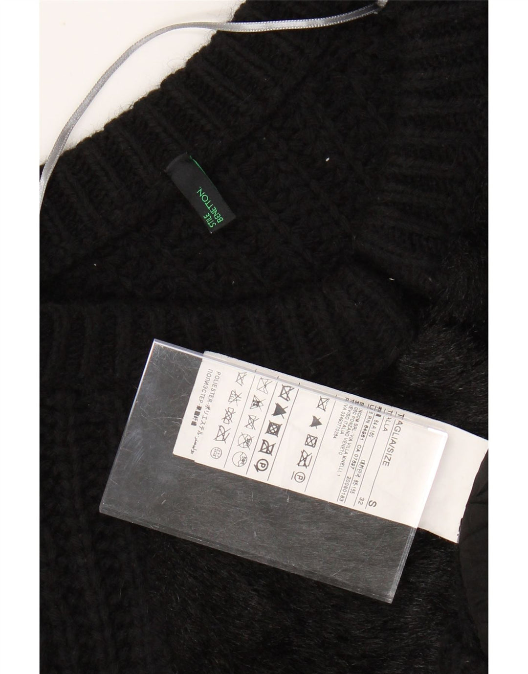 BENETTON Damen Crop Cardigan Pullover UK 10 Small Schwarze Wolle