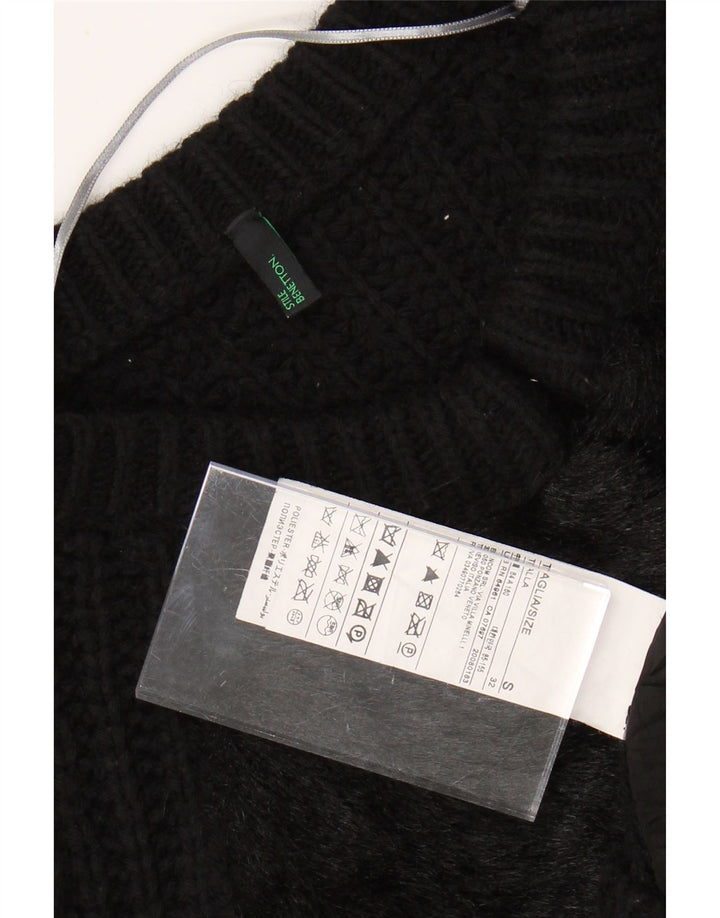 BENETTON Damen Crop Cardigan Pullover UK 10 Small Schwarze Wolle