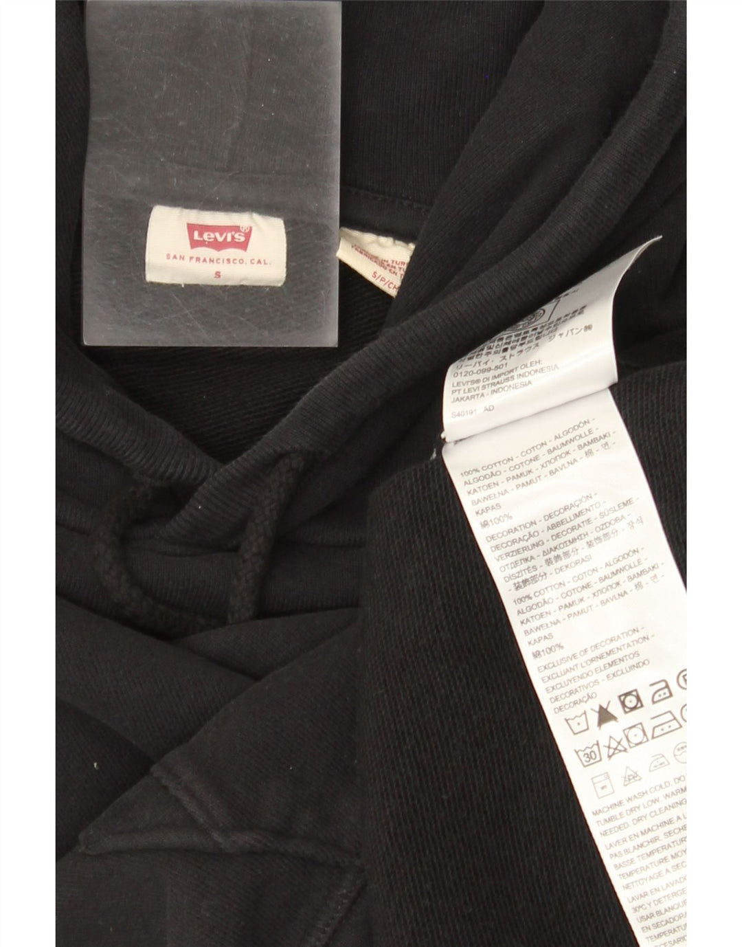Levi's Herren-Kapuzenpullover, Größe S, schwarze Baumwolle