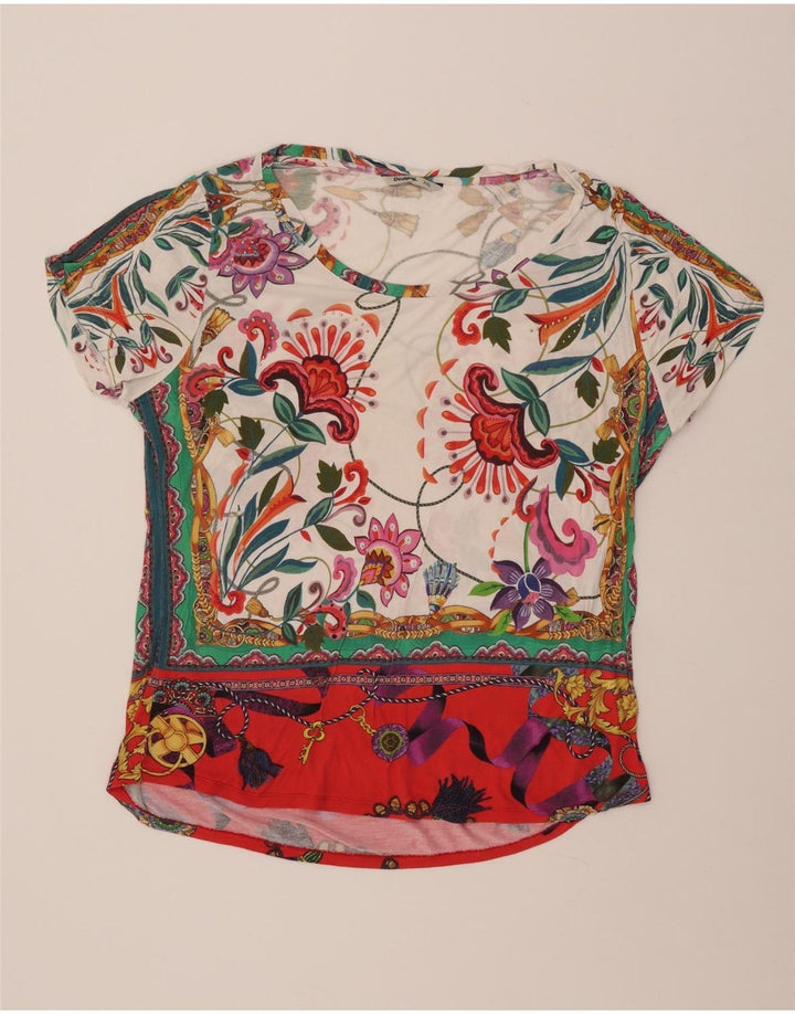 DESIGUAL Damen Grafik-T-Shirt-Oberteil UK 20 2XL Mehrfarbige Blumen-Viskose