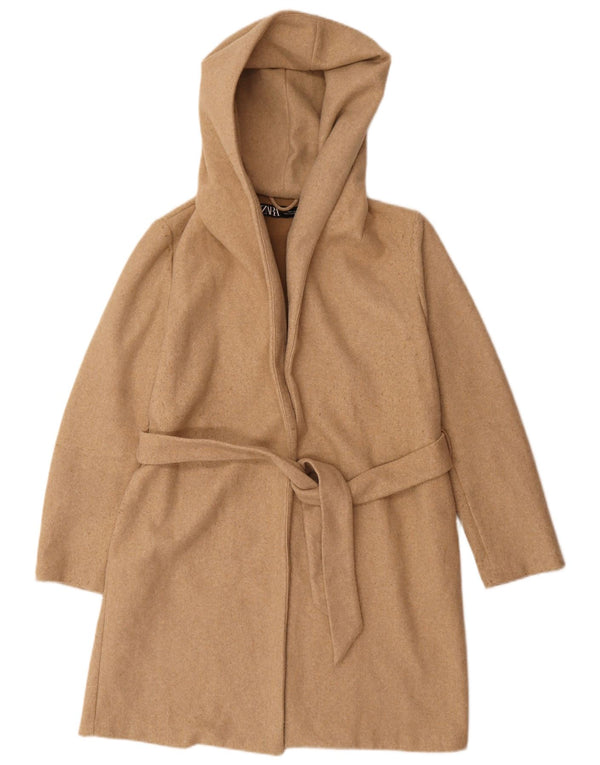 Zara Damen-Übergroßer Mantel mit Kapuze, UK 10, Größe S, Beige, Polyester