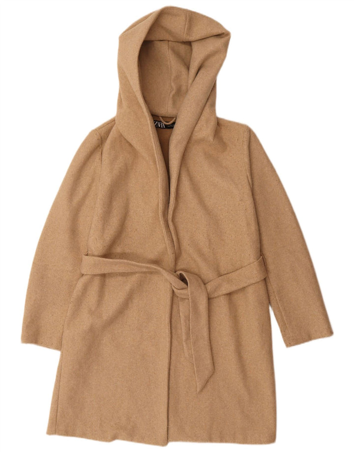 Zara Damen-Übergroßer Mantel mit Kapuze, UK 10, Größe S, Beige, Polyester