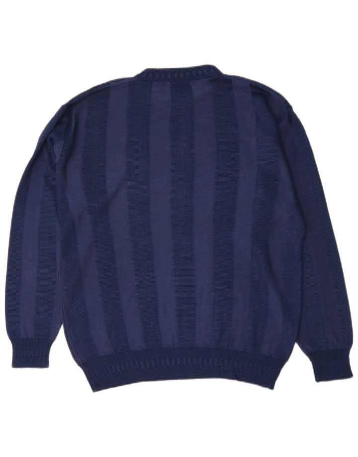 NANI BON Herren-Pullover mit Rundhalsausschnitt, Größe 48, mittelmarineblau, gestreift, Viskose