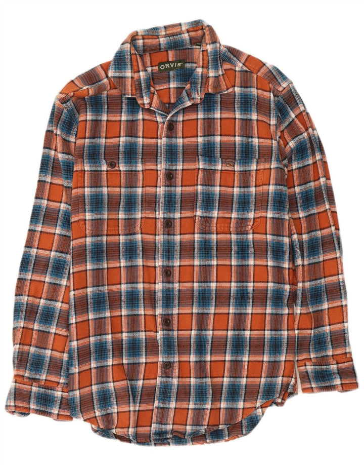 Orvis Herren-Flanellhemd, klein, orange kariert, Baumwolle