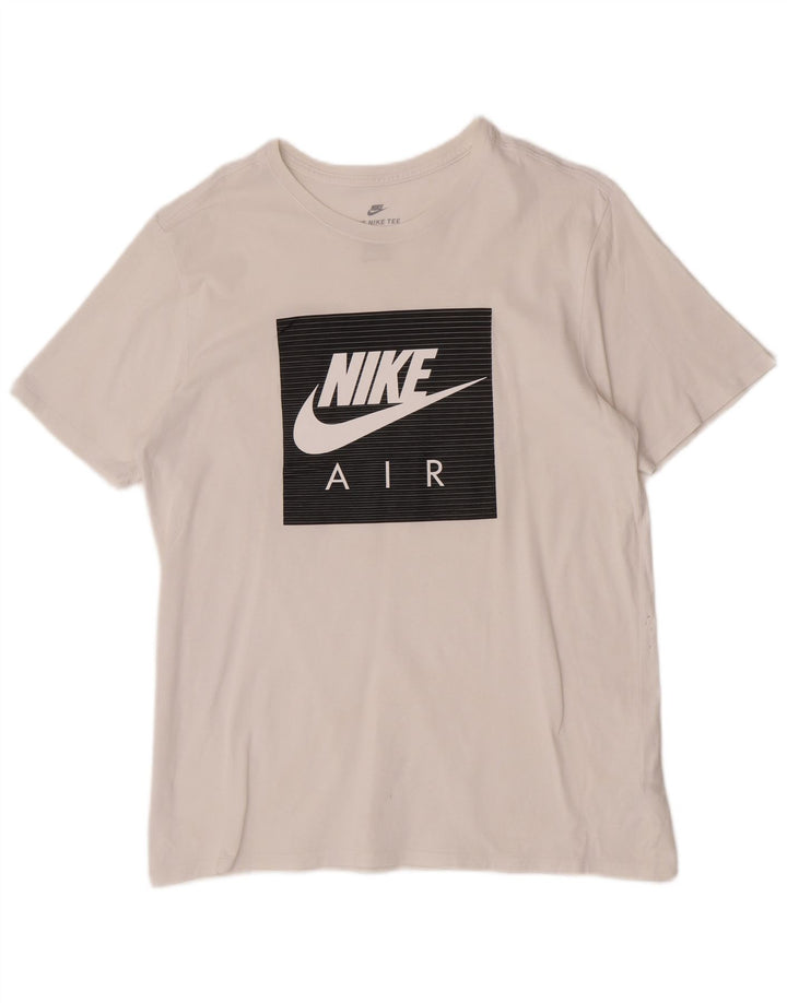 Nike Herren-T-Shirt mit sportlichem Schnitt und Grafik, Größe L, aus weißer Baumwolle