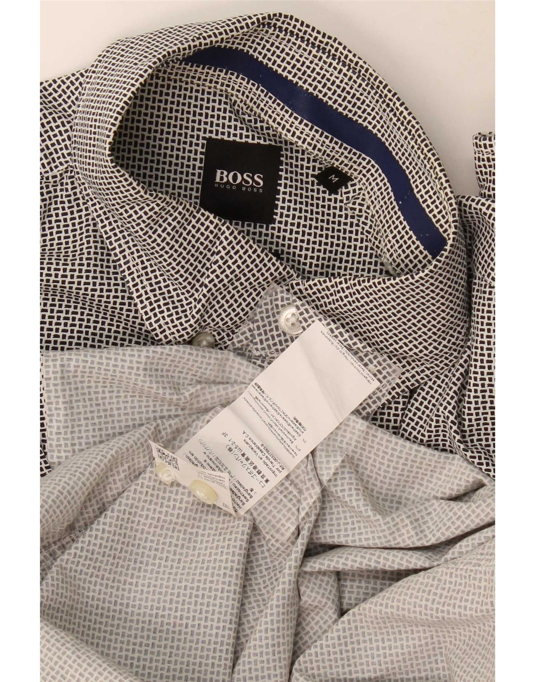 Hugo Boss Herren-Hemd mit normaler Passform, Mittelschwarz, geometrische Baumwolle
