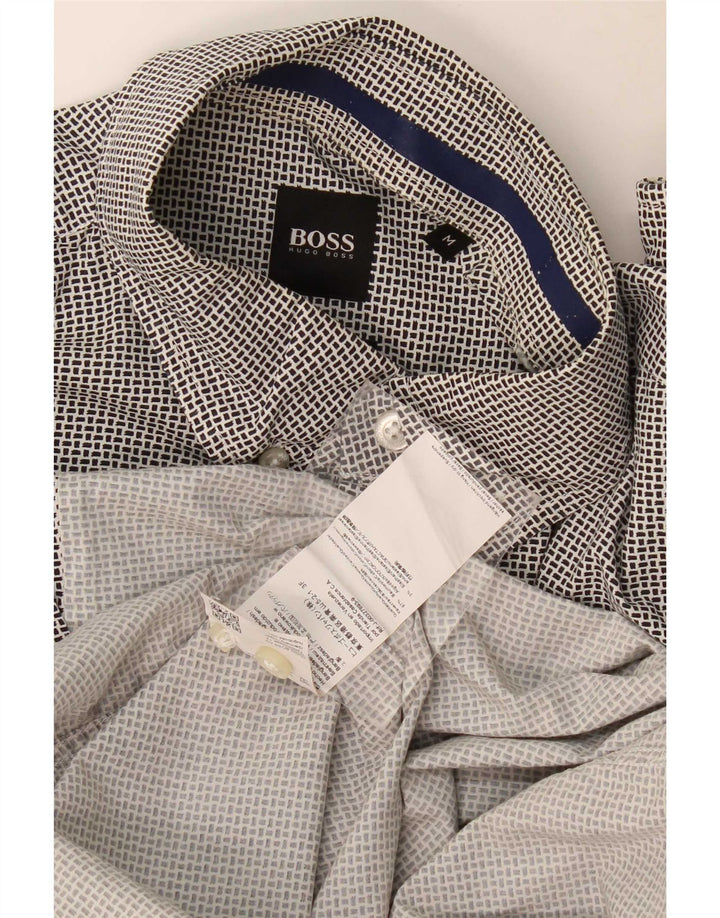 Hugo Boss Herren-Hemd mit normaler Passform, Mittelschwarz, geometrische Baumwolle