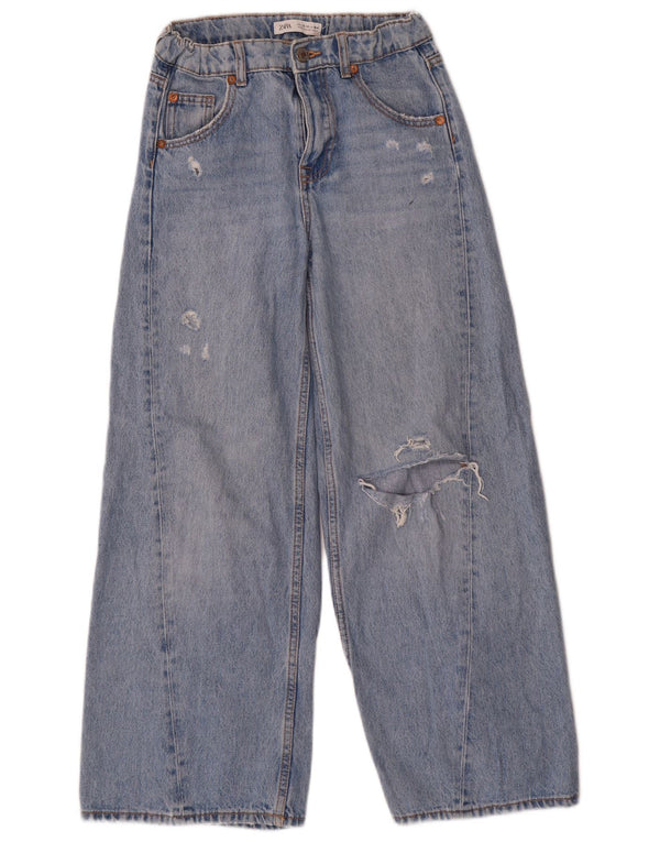 Zara Mädchen Distressed Jeans mit weitem Bein, 13–14 Jahre, W26 L27, blaue Baumwolle