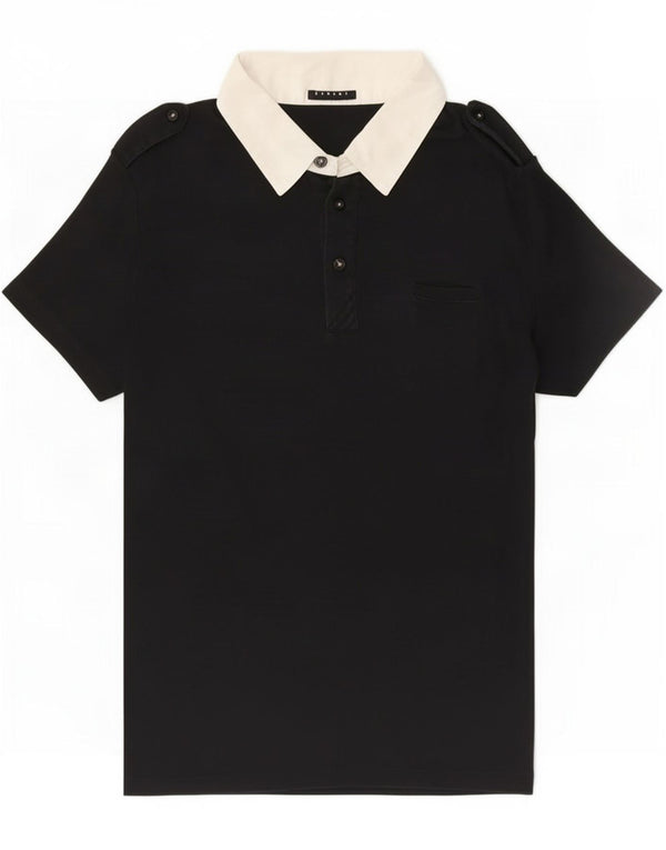 Sisley Herren-Militär-Poloshirt, mittelgroß, Schwarz, Farbblock
