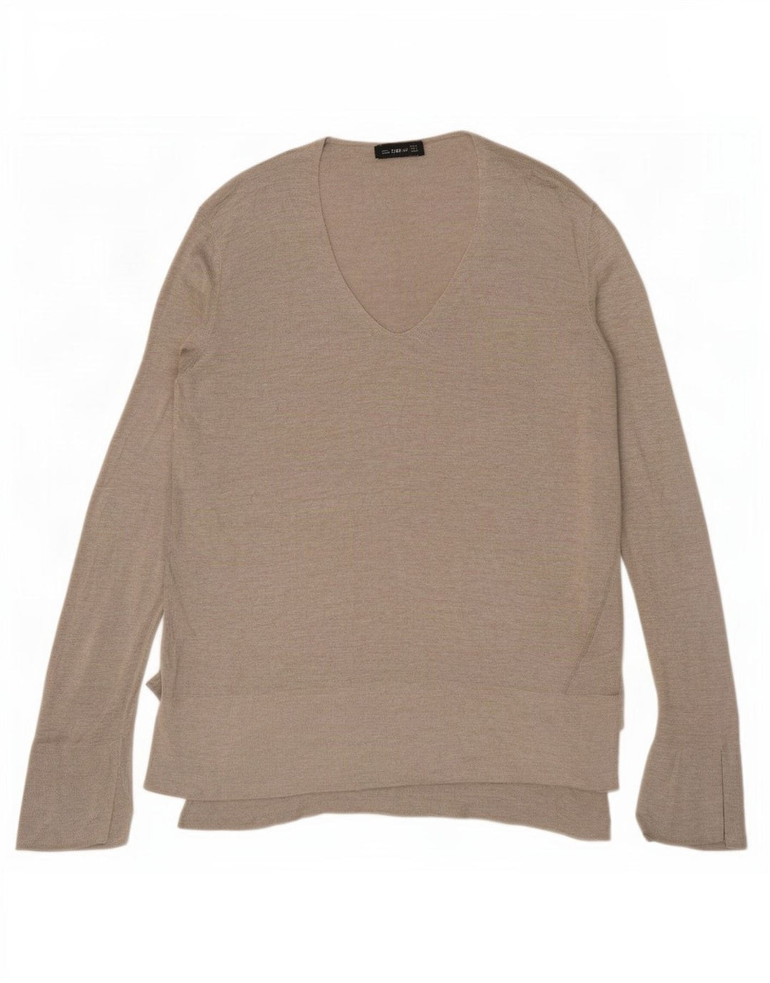 Zara Damen Longline-Pullover mit V-Ausschnitt, Gr. 10, Größe S, Grau