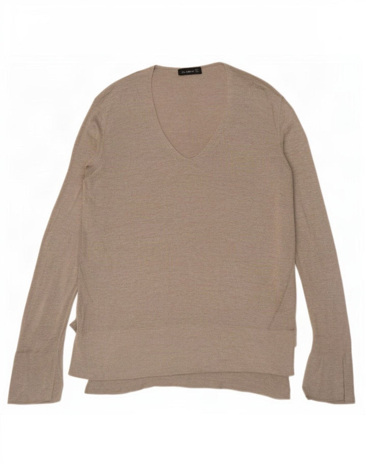 Zara Damen Longline-Pullover mit V-Ausschnitt, Gr. 10, Größe S, Grau