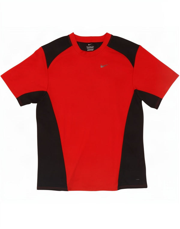 Nike Herren Dri Fit T-Shirt-Oberteil, großes rotes Farbblock-Polyester