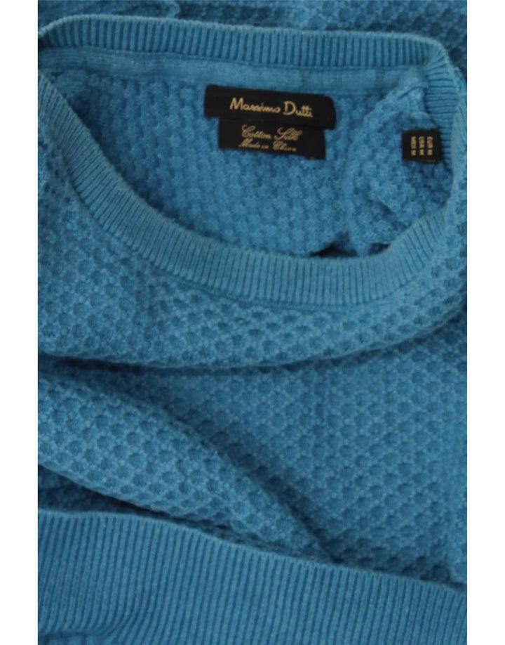 Massimo Dutti Herren-Pullover mit U-Boot-Ausschnitt, mittelblaue Baumwolle