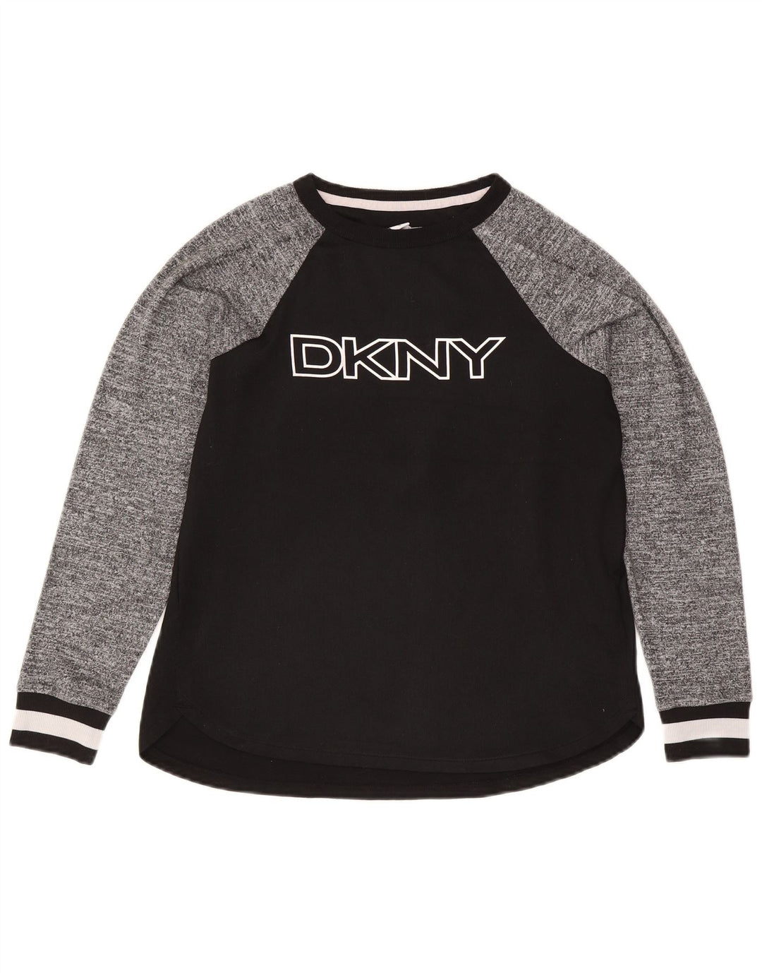 Dkny Womens Graphic Top Langarm UK 10 Small Schwarz Colourblock Polyester