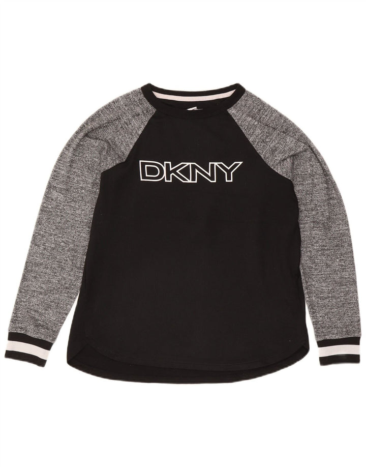 Dkny Womens Graphic Top Langarm UK 10 Small Schwarz Colourblock Polyester