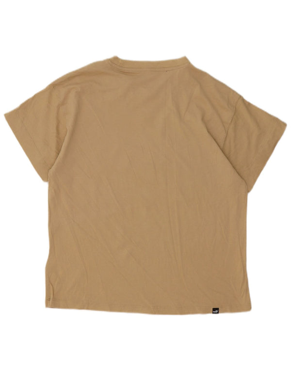 Puma Damen Grafik T-Shirt Top UK 16 Large Beige Baumwolle