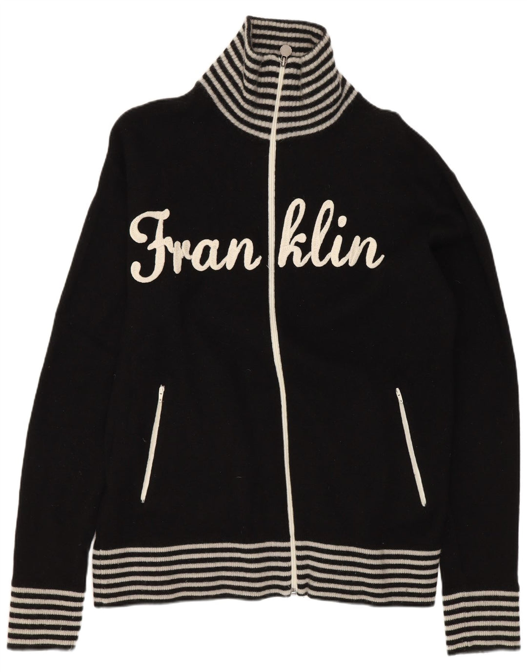 Franklin & Marshall Herren-Cardigan mit Grafik, groß, schwarz gestreift, Wolle