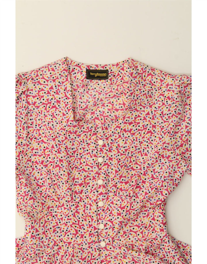 VINTAGE Womens Abstract Pattern Peplum Dress UK 12 Medium Pink Vintage Vintage and Second-Hand Vintage from Messina Hembry 