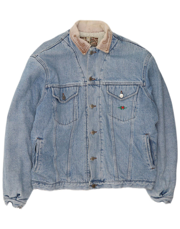 Vintage Herren Sherpa Jeansjacke UK 40 Große blaue Colourblock-Baumwolle