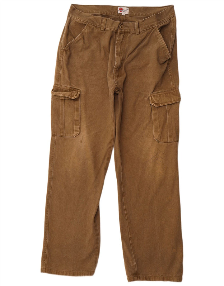 VINTAGE Herren gerade Cargohose EU 52 XL W36 L30 Khaki Baumwolle