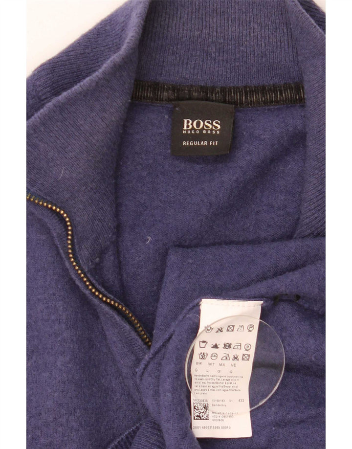 Hugo Boss Herren-Pullover mit Reißverschluss am Hals, groß, marineblaue Schurwolle