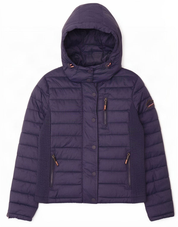 Superdry Wattierte Jacke mit Kapuze für Damen, UK 14, Größe L, Marineblau, Polyester