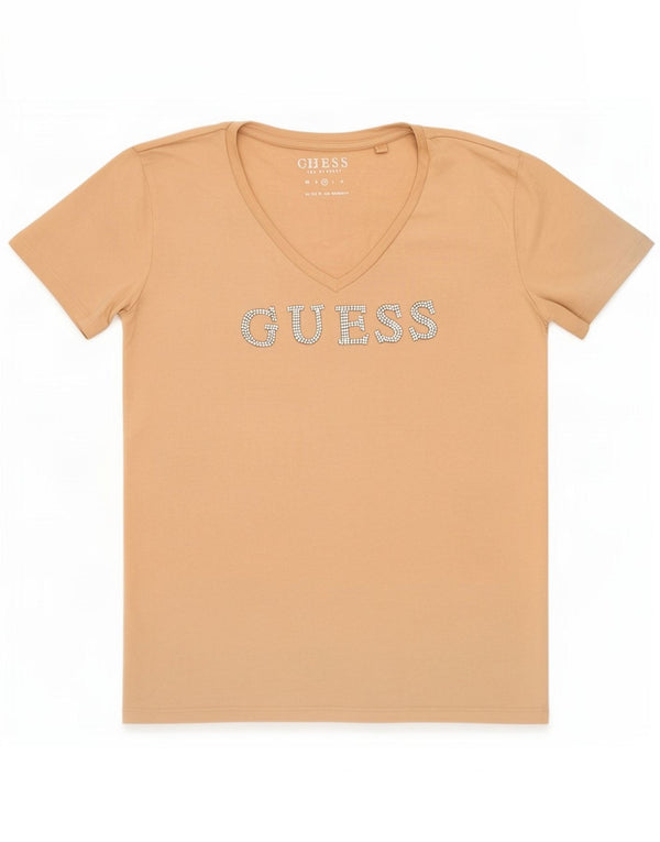 Guess Grafik-T-Shirt-Oberteil für Damen, UK 12, mittelbeige Baumwolle