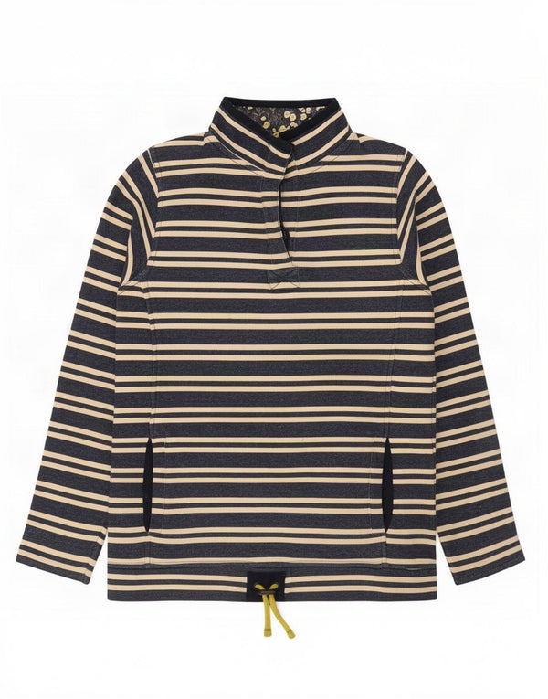 Weird Fish Damen-Sweatshirt mit Reißverschluss am Hals, Gr. 10, Größe S, Marineblau gestreift