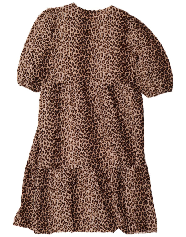 Zara Damen-Maxikleid mit 3/4-Ärmeln, UK-Größe 44, groß, braunes Polyester mit Animal-Print