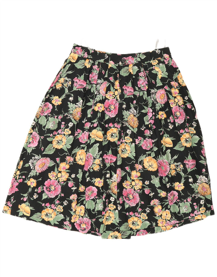 C&A Damen Faltenrock W30 Mittelschwarze Viskose mit Blumenmuster
