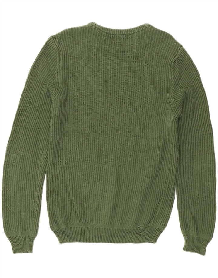 Zara Herren-Pullover mit Rundhalsausschnitt, mittelgrüne Baumwolle