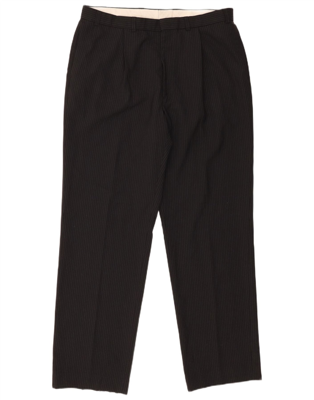 Marks & Spencer Herren-Anzughose mit Pegged-Anzug, W36 L33, schwarzes Nadelstreifen-Polyester