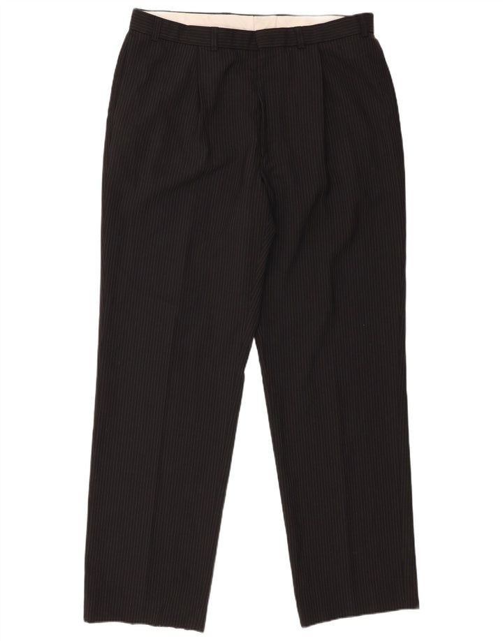Marks & Spencer Herren-Anzughose mit Pegged-Anzug, W36 L33, schwarzes Nadelstreifen-Polyester