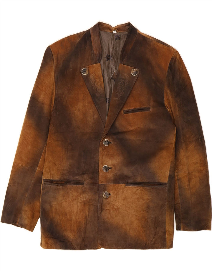 VINTAGE Herren 3-Knopf-Blazerjacke IT 48 Mittelbraunes Batikleder