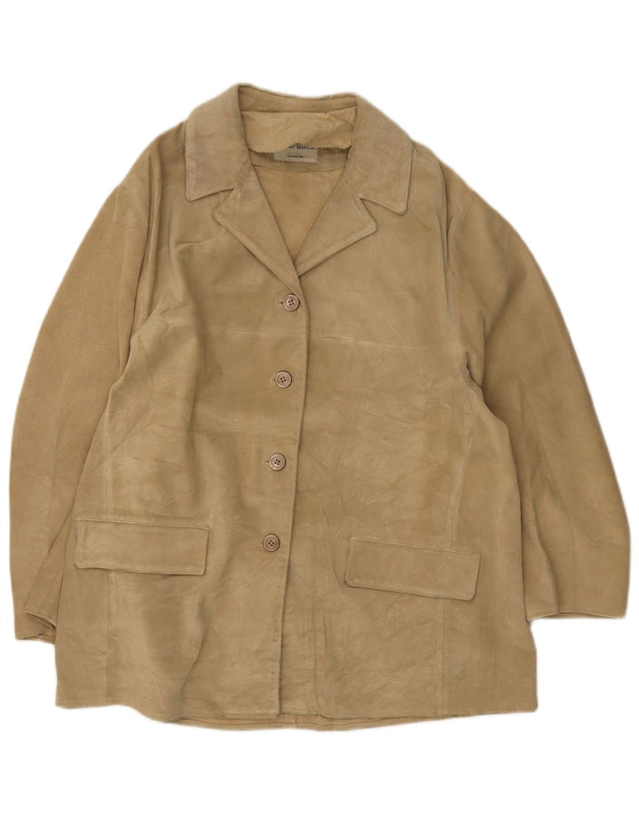 Massimo Rebecchi Damen 4-Knopf-Wildleder-Blazerjacke UK 14 Mittelbeige