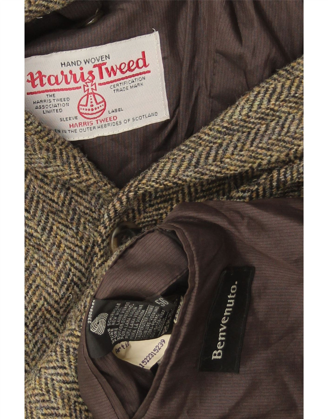 Benvenuto Herren Harris Tweed Blazer Jacke IT 56 3XL Grün Fischgrätenmuster