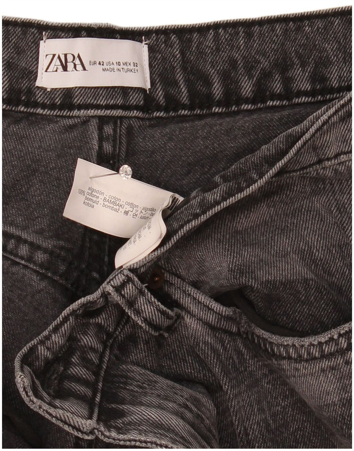 Zara Damen Straight Jeans EU 42 Large W32 L30 Grau karierte Baumwolle