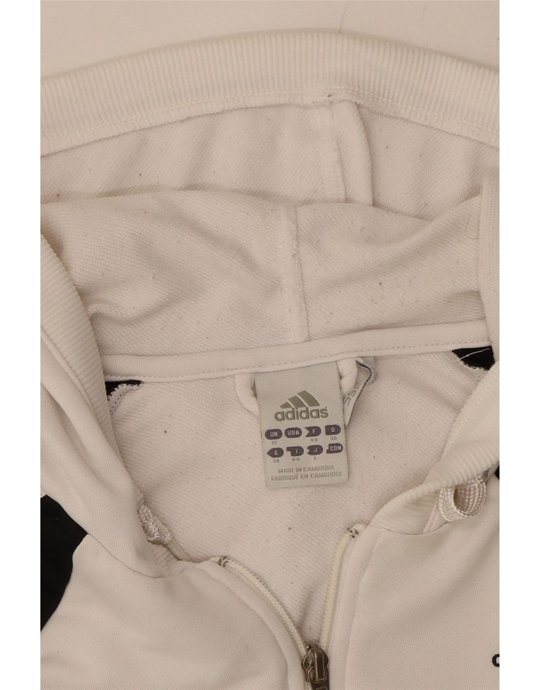 ADIDAS Womens Zip Hoodie Sweater UK 12 Medium  White Colourblock Polyester Vintage Adidas and Second-Hand Adidas from Messina Hembry 