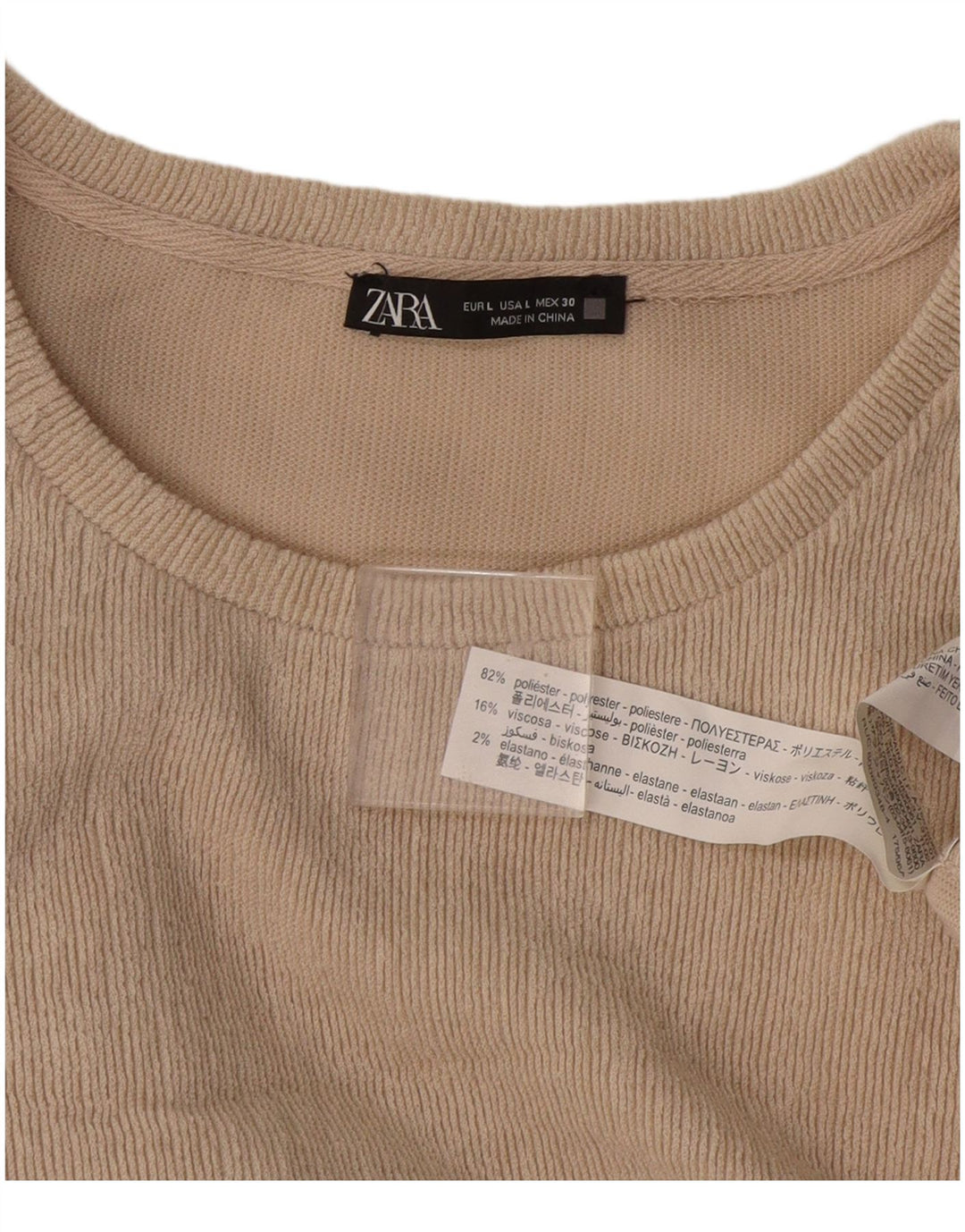 Zara Damen-Langarm-Oversize-Blusenoberteil, UK-Größe 44, Größe L, Beige, Polyester